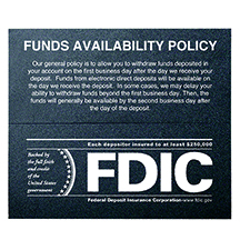 Wall Magnetic Funds Availability Sign with FDIC