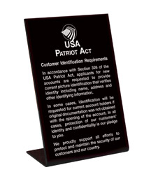 Counter Patriot Act Sign [Customer Identification] - 6w x 9h