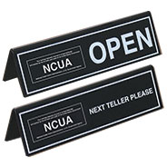 Acrylic Counter Sign - OPEN/Next Teller - NCUA