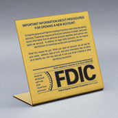 Countertop Acrylic Sign - Patriot Act with FDIC
