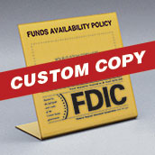 Custom Acrylic Countertop Funds Availability Sign with FDIC