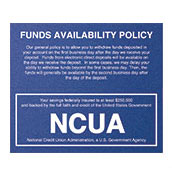 Magnetic Wall Funds Availability Sign with NCUA