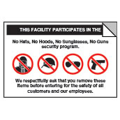 No Hats, Hoods, Sunglasses, Guns Decal - 6x4