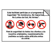 No Hats, Hoods, Sunglasses, Guns Decal - 6x4 - Spanish