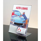 Slant Back Countertop Sign Holder with Business Card Pocket