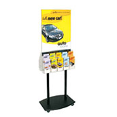 Rolling Black Floor Poster Stand - Two 10-Pocket Lit